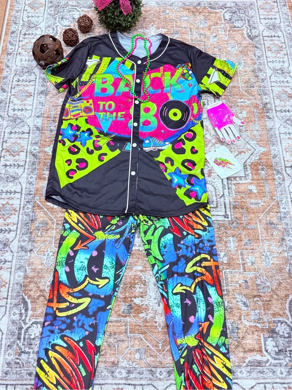 Neon 80s Kids Costume Set - Black & Multicolor